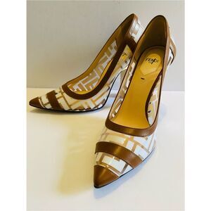 FENDI Colibri FF Logo-printed 105mm Pumps In Neutrals. Authentic and New